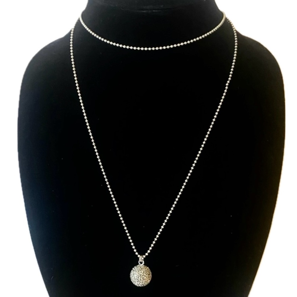 Micheal Kors Sterling Silver Crystal Ball Necklace